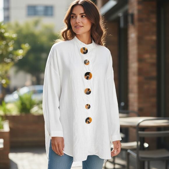 Zara Woman Tops - Zara Woman 100% Linen Button Front Tunic Oversized White Size M Made in Portugal